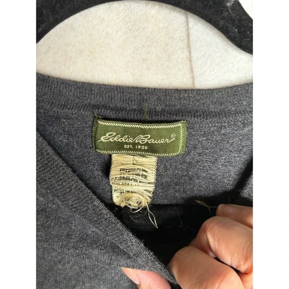 Eddie Bauer Mens Charcoal Gray Merino Wool Cotton Blend Crewneck Sweater Large - Picture 3 of 12